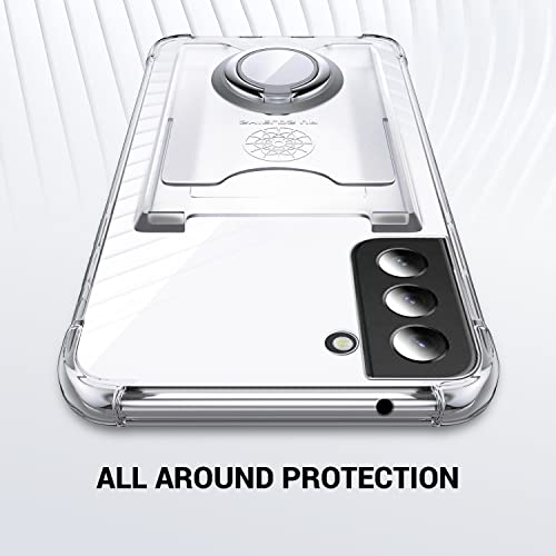 Shields Up for Samsung Galaxy S22 Case, Galaxy S22 Case, Minimalist Wallet Case with Card Holder and Ring Kickstand/Stand, [Drop Protection] Slim Protective Shockproof Cover for Samsung S22 - Clear | Minimalist Wallet Case, 3 Card Slots, 360° Rotation Rin