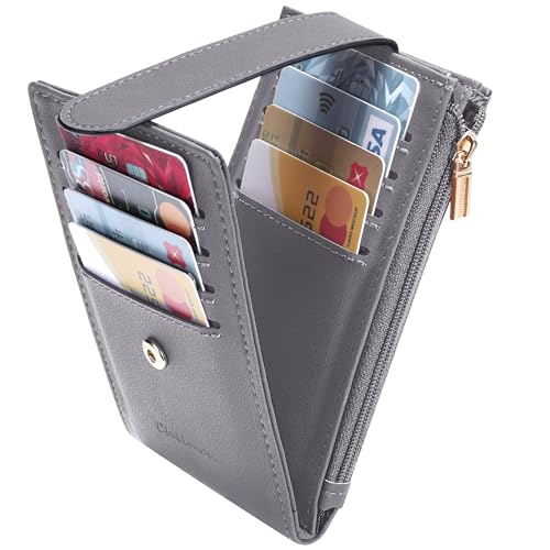 Chelmon Women's RFID Slim Card Holder Wallet | Thin Bifold Multi Card Case with Zipper Coin Pocket Purse for Women(Light Grey Smooth) - color: Smooth Light Grey