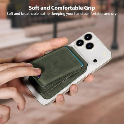 Belemay Crazy Horse Leather Magnetic Wallet for MagSafe Adjustable Stand - color: Pine Green