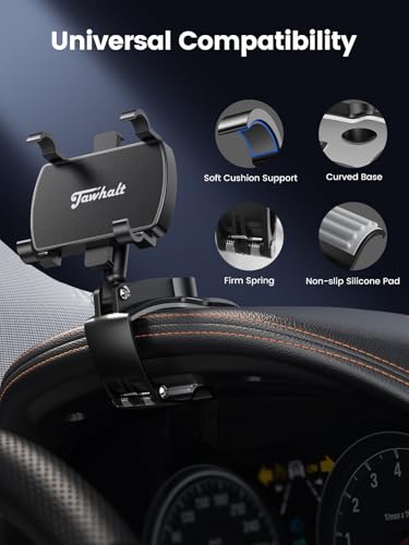 Car Phone Holder for Dashboard 360 Degree Rotation Multifunctional One Hand Operation Clip Design Phone Mount Compatible with 4-7 inch Smartphones