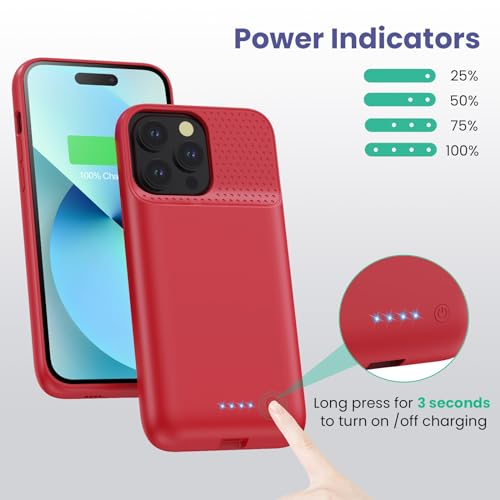 Feob Battery Charging Case for iPhone 12Pro Max/13Pro Max/14Pro Max/14 Plus (6.7 Inch), Powerful 8600mAh Portable Rechargeable Charger for iPhone 14ProMax/14Plus/13Promax/12Promax Battery Case-Red - color: Red