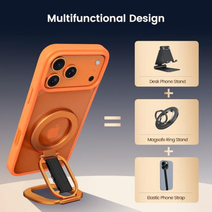 Foldable Double Sided Ring Magnetic Phone Grip & Kickstand (Orange) - color: Orange