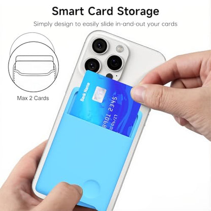 oakxco Phone Wallet Stick On, Secure Phone Card Holder Silicone, Adhesive Pocket Sleeve ID Credit Card, Slim Thin Card Case for Men Women Cute, Compatible with Apple iPhone Samsung Pixel, Blue - color: Blue