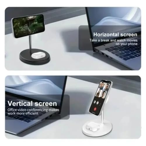 2-in-1 Wireless Charging Stantion 15W Fast Magnetic Wireless Charger Stand for iPhone 17 16 15 14 13 12 AirPods 4/3 Pro for MagSafe (Black)