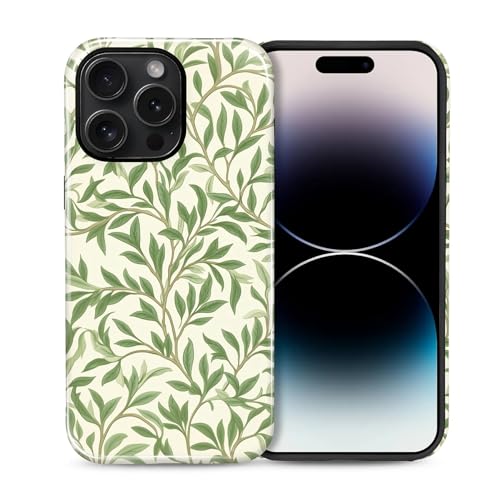 Case for iPhone 14 Pro Max, Shockproof Hybrid Protective Phone Case, Dual-Layer Drop Protection Anti-Scratch, Green Leaves - color: Green Leaves, size: iPhone 14 Pro Max