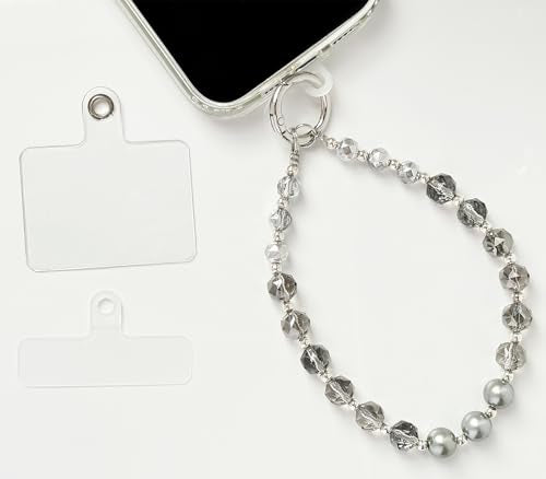 Sparkle Crystal Pearl Phone Wrist Strap for Women, Sparkling Beaded Cellphone Lanyard Chain - color: Crystal Gray