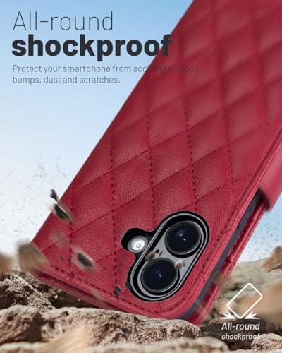 OCASE for iPhone 17 Wallet Case, Card Holder, Diamond Check Red | RFID Blocking, Kickstand, Magnetic Closure, PU Leather Flip Folio, Shockproof TPU Shell, Protective Phone Cover (6.3") 2025 - color: Diamond Check Red