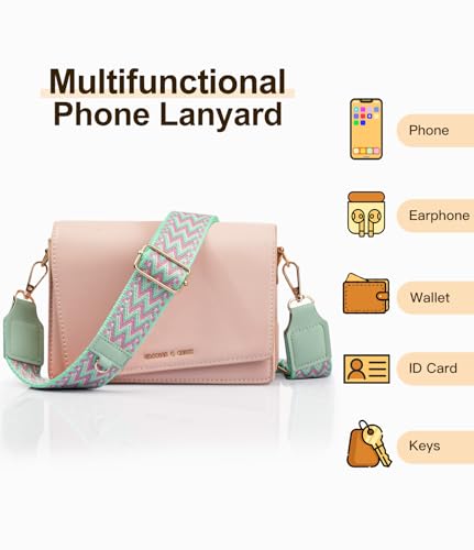 TiMOVO Clip and Go Phone Strap Crossbody with Leather Wallet, Adjustable Anti-Theft Lanyard with Pouch for Most Phone Case - color: W Stripe Green