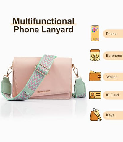 TiMOVO Clip and Go Phone Strap Crossbody with Leather Wallet, Adjustable Anti-Theft Lanyard with Pouch for Most Phone Case - color: W Stripe Green