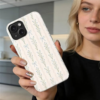 Magnetic for iPhone 14 iPhone 13 Case,[Compatible with Magsafe] Dual Layer Protective Heavy Duty Shockproof Rugged Drop Protection Bumper Hybrid Case - Blue Bow Stripes - color: Blue Bow Stripes, size: iPhone 14 iPhone 13