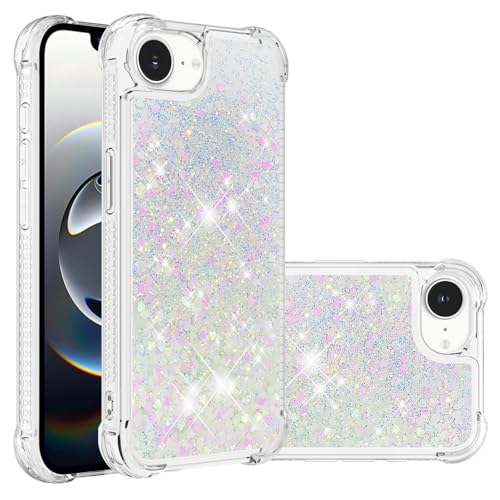 Bling Glitter Case for Apple iPhone 16e.Liquid White | Soft TPU Sparkly Flowing Liquid Floating Clear Case for Women Girls Cover for Apple iPhone 16e - color: White
