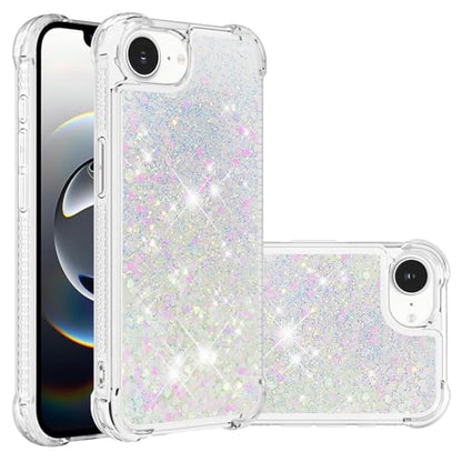 Bling Glitter Case for Apple iPhone 16e.Liquid White | Soft TPU Sparkly Flowing Liquid Floating Clear Case for Women Girls Cover for Apple iPhone 16e - color: White