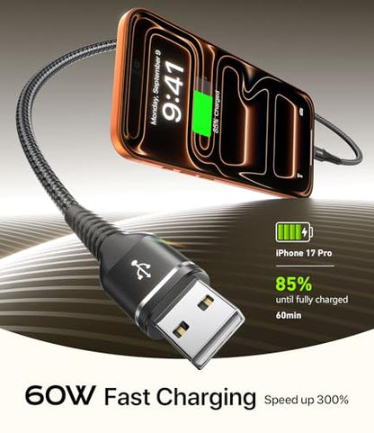 USB A to USB C Cable Fast Charging 10FT 2Pack USB to USBC Cable for CarPlay - color: Black, size: 10FT, style: 60W USB A to USB C