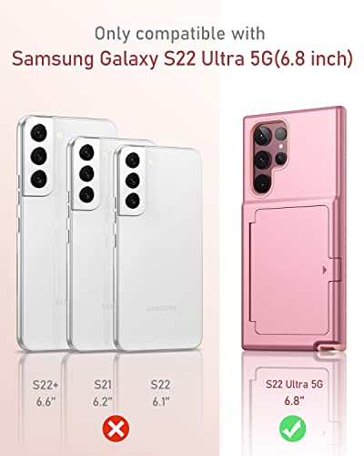 WeLoveCase for Samsung Galaxy S22 Ultra Wallet Case with Credit Card Holder & Hidden Mirror, All-Round Protection Shockproof Phone Cover Designed for Samsung Galaxy S22 Ultra, 6.8 Inch Rose Gold - color: Rose Gold