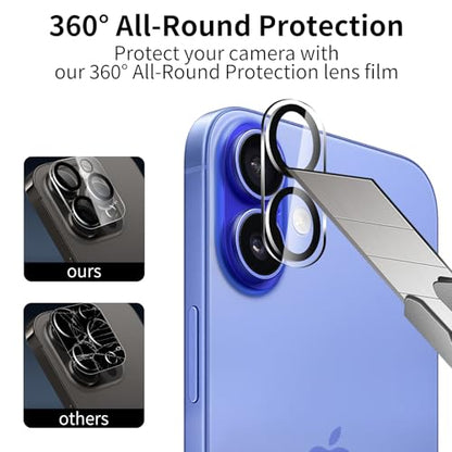 2 Pack Privacy Screen Protector for iPhone 16 with 2 Pack Camera Lens Protector, 9H Hardness Double Shatterproof Anti-Spy Tempered Glass Film, Easy Installation - size: iPhone 16