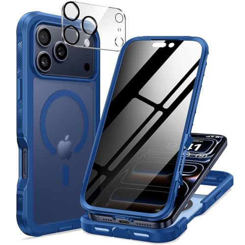 seacosmo for iPhone 17 Pro Max Case, Full Body Bumper with Built-in Tempered Glass Privacy Screen and Camera Lens Protector, Compatible with MagSafe, Shockproof 17 Pro Max Phone Case, 6.9", Blue Matte - color: Deep Blue Matte, size: iPhone 17 Pro Max 6.9"