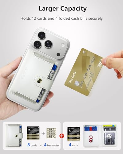ONETOP for MagSafe Wallet,Magnetic Phone Wallet with 5 Card Slots,White | 1-12 Cards/Cash Holder for iPhone 17/16/15/14/13/12 Series,Detachable Wallet Stick-On Back,PU Leather RFID Blocking Kickstand - color: White