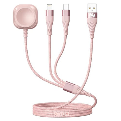 Apple Watch Charger 6FT Multi Charging Cable Travel Essential Nylon Braided - color: Rose/Pink