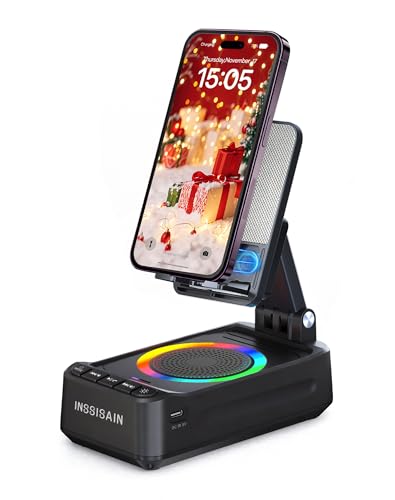 Gifts for Him Dad Men Mother's&Father's Day, Birthday Ideas for Men Women, Cell Phone Stand with Wireless Bluetooth Speaker with Wireless Induction Audio & Colorful Led Light - color: Black