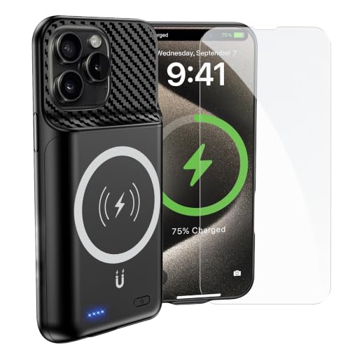New 10000mAh Rechargeable Portable Battery Case with Wireless Charging Case Extend Battery Pack Charger Cover Compatible for iPhone 15 Pro Max (6.7 inch) Black - size: iPhone 15 Pro Max