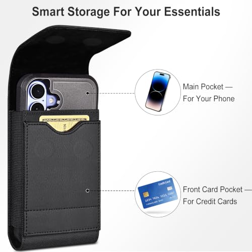 ykooe Cell Phone Holster with Belt Clip Magnetic Closure Card Holder Black - color: Black, size: X-Large