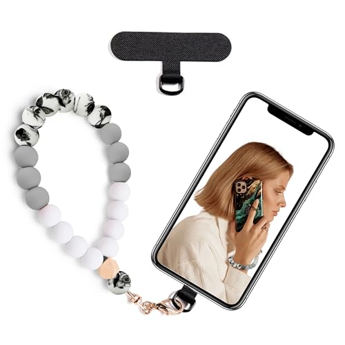 Silicone Beaded Phone Wrist Strap for Women, Elastic Wristlet - color: Grey
