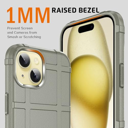 Rugged Shield 8ft Drop Proof TPU Thick Armor Tactical Protective Case Compatible with iPhone 15 (6.1 inches) - Light Clay - color: Light Clay, size: iPhone 15