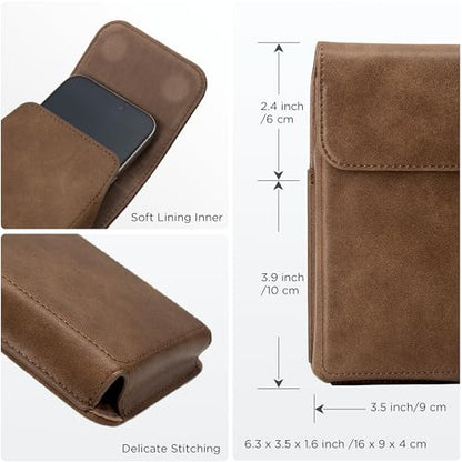 Holster for iPhone 17, 17 Pro, 16, 16 Pro, 15, 15 Pro, 14, 14 Pro, 13, 13 Pro, 12, Galaxy S26, S25, S24, Premium Leather Pouch with Belt Clip Phone Holster Belt Case, Light Brown -M - color: Light Brown, size: Medium