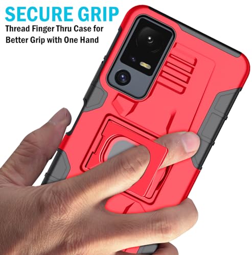 Nakedcellphone Rugged Combo for Jitterbug Smart 4 Phone Case - Red | Hybrid Cover + Belt Clip Holster, Rotating Holder, Ring Grip, with Kickstand, Mounting Plate, Fits Lively Smart4 or TCL 40XL - color: Red