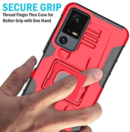 Nakedcellphone Rugged Combo for Jitterbug Smart 4 Phone Case - Red | Hybrid Cover + Belt Clip Holster, Rotating Holder, Ring Grip, with Kickstand, Mounting Plate, Fits Lively Smart4 or TCL 40XL - color: Red