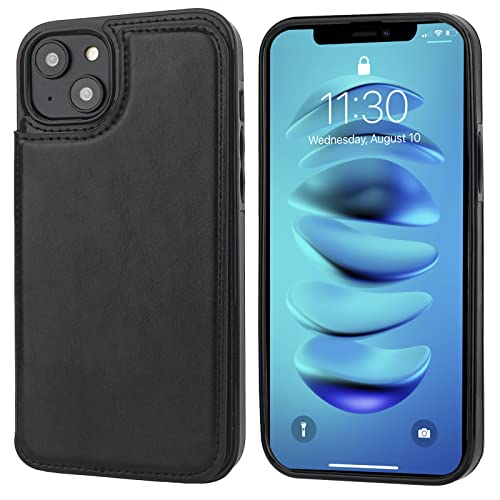 ONETOP for iPhone 14 Plus Wallet Case with Credit Card Holder,Black | Kickstand,ID/Cash Holder,Case Wallet with Card Slots,Double Magnetic Clasp,Durable PU Leather Shockproof Cover for Women Men - color: Black