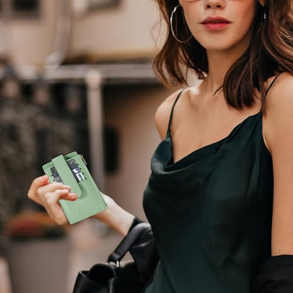 Chelmon Women's RFID Slim Card Holder Wallet | Thin Bifold Multi Card Case with Zipper Coin Pocket Purse for Women(Light Green) - color: Light Green