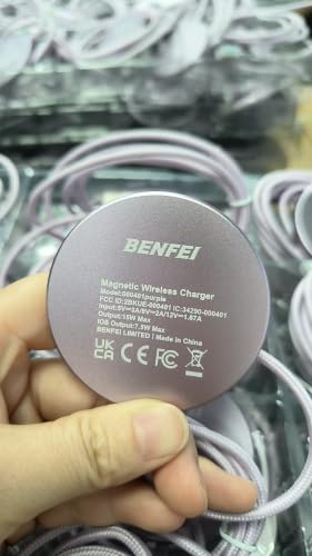BENFEI Magnetic Wireless Charger Compatible with MagSafe for iPhone 17/16/15/14/13/12, Aluminum, up to 7.5W, 1.5m Cable - color: Purple