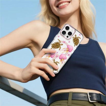 VisEnt Clear Case for iPhone 15 ProMax, Magnetic Phone Case, Transparent Slim Cover, Military Grade Protection, Shockproof, Anti-Yellowing, Scratch Resistant, Pink Jellyfish Sea Turtle - color: Pink Jellyfish Sea Turtle, size: Iphone 15 Pro Max