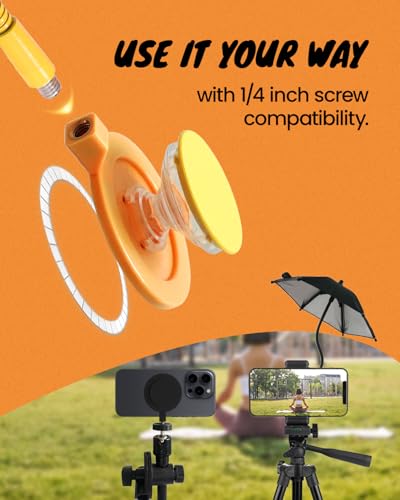 On The Grip 3 in 1 Magnetic Umbrella Sunshade Collapsible Expandable Phone Grip & Stand - Elegant Magsafe Compatible Phone Holder for Secure Grip and Hands-Free Viewing (Black)