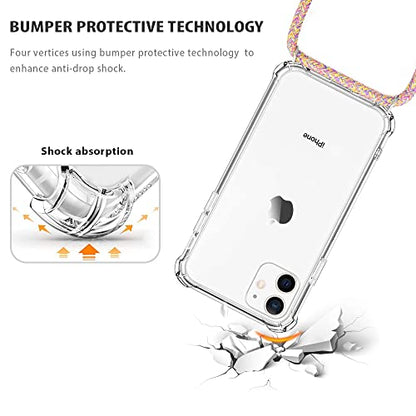 for iPhone 11 Case Clear Neck Hanging Adjustable Shoulder Lanyard Crossbody Phone Cover Women Girls Soft TPU Slim Protective Strap Mobile Case for iPhone 11 - Rainbow - size: iPhone 11