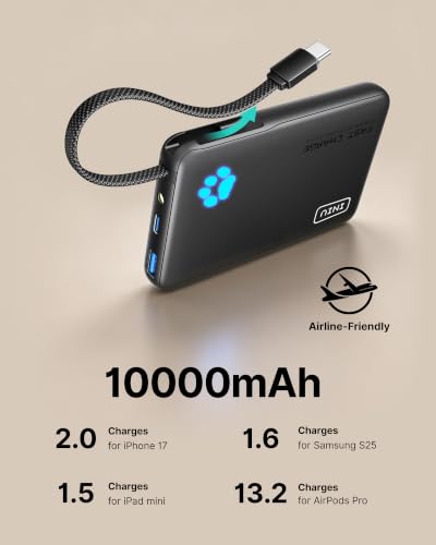 INIU 45W Fast Charging Tablet Portable Charger, Smaller 10000mAh Power Bank - color: Beige