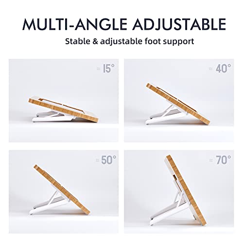 ELETIUO Adjustable Tablet Stand with Pencil&Charger Cable Slot,Bamboo Wooden Stand with Multiple Angles,Organizer Desktop Holder for Drawing,Compatible with ipads(Support to 9.7-11" Devices) - size: 15.6*10.8*1.4 inch