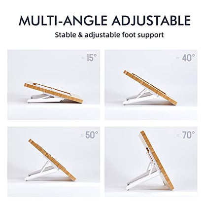 ELETIUO Adjustable Tablet Stand with Pencil&Charger Cable Slot,Bamboo Wooden Stand with Multiple Angles,Organizer Desktop Holder for Drawing,Compatible with ipads(Support to 9.7-11" Devices) - size: 15.6*10.8*1.4 inch