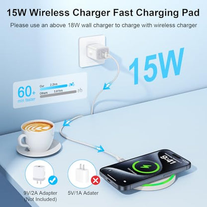 Pixel 10 Wireless Charger Pad Fast Charging for Google Pixel 10 Pro XL/10 Pro/10/9a/9 Pro 9 8 8a 7,15W Wireless Charging Pad Android Phone Wireless Charger Mat for iPhone 17 Air 17Pro Max/17 Pro 16 15 - color: White