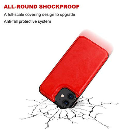 ONETOP for iPhone 12 Mini Wallet Case with Card Holder,Red - color: Red