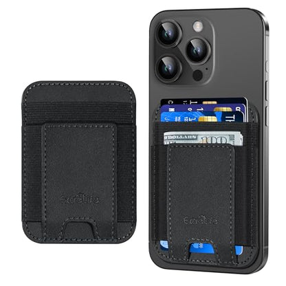Phone Card Holder, Leather Phone Wallet Stick On, Stronger Adhesive | Fit 7 Cards, RFID Blocking, Card Holder Back of Phone, Credit Card Holder for Phone Case iPhone, Samsung, Black - color: Black