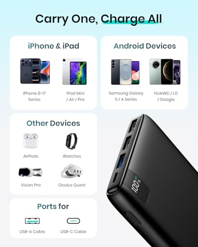 A ADDTOP Power Bank 22.5W Fast Charging Built-in USB C Portable Charger - color: Black