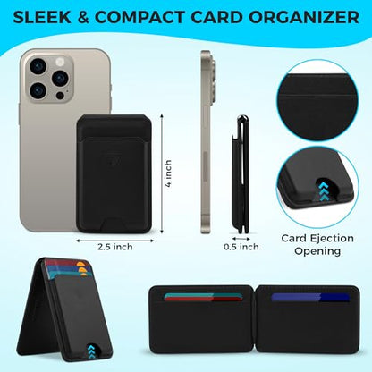 Genuine Leather MagSafe Wallet with Stand | RFID Blocking Magnetic Phone Wallet Card Holder for iPhone 17/16/15/14/12 | Ultra-Slim Minimalist Design | Stronger Magnetic Grip (BLACK) - color: BLACK