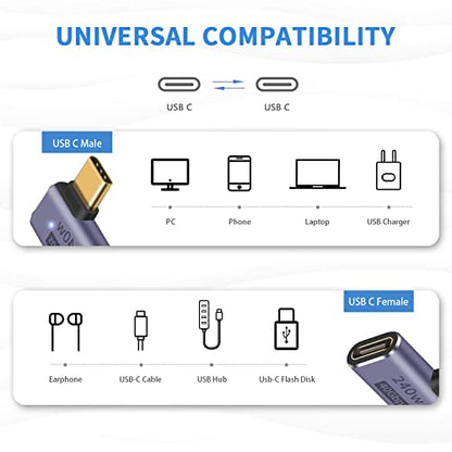 Poyiccot USB C Right Angle Adapter PD 240W for Thunderbolt 4/3, Right Angle 90 Degree USB C Male to Female Extender USB 4.0 L Shape Connector with 8K@60Hz Video for iPad, MacBook, 2-Pack - size: usb c adapter male to female 90 degree L shape