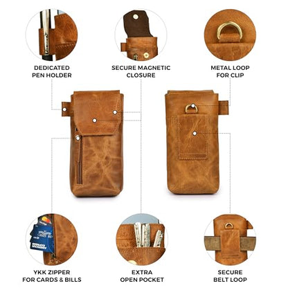 LEATHER VILLAGE Genuine Leather Cell Phone Holster with Belt Clip for Men - color: Suntan
