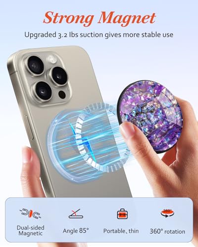 Magnetic Phone Grip for MagSafe – Magnetic Cell Phone Stand Magnet Removable Kickstand Finger Ring Holder Cute Stylish Decorative Accessories for iPhone 17/16/15/14/13/12 Series, Conch Purple