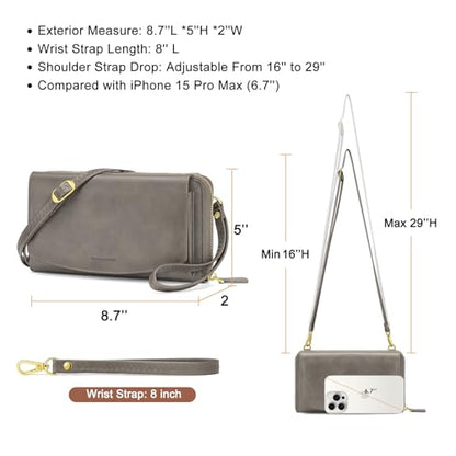 Peacocktion Womens Crossbody Wristlet Wallets with Cell Phone Pocket RFID Vegan Leather Cross Body Purses Travel - color: 06-grey