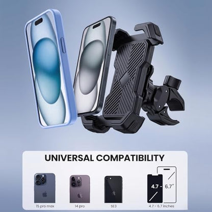 Bike Phone Mount, Motorcycle Phone Holder with Vibration Dampener & 1s Quick Lock, Anti-Shake Handlebar Mount for Bicycle Scooter, Fits 4.7"-7.2" Smartphones
