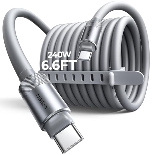LISEN 6.6FT USB C Cable Fast Charging, Chubby 240W Cable USB C to USB C Fast Charging Soft Silicone USBC to USBC Parallel Cable for iPhone 17 Pro Max 16 15 Samsung S25 Ultra MacBook Pro Air iPad Grey - color: Grey, size: 6.6FT